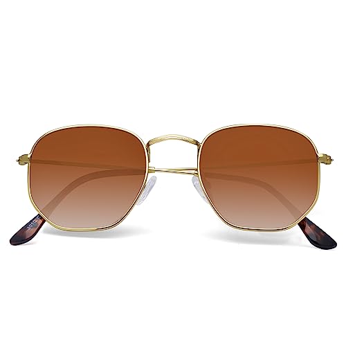 Polarized Sunglasses for Womens Men Trendy Square Hexagonal Flat Mirrored Sun Glasses UV Protection - color: A06-glod/Brown/Leopard