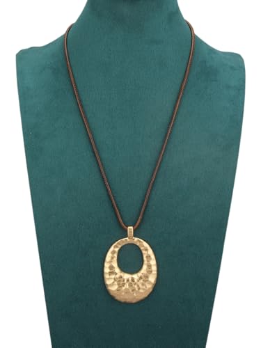 GelConnie Leather Necklaces Turquoise Long Boho Necklaces for Women Brown Chunky Circle Pendant Chocker Necklace Gold Sweater Necklace - style: Brown Leather Choker