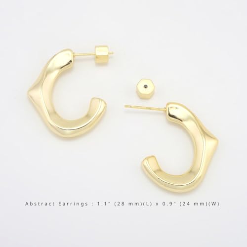 RENAIZ Bold Statement Hoop & Stud Earrings for Women – 14K Gold & Rhodium Plated Maximalist Jewelry, Chunky Geometric Boho Earrings, Hypoallergenic Non-Tarnish Trendy Gift - color: Yellow Gold, style: Abstract