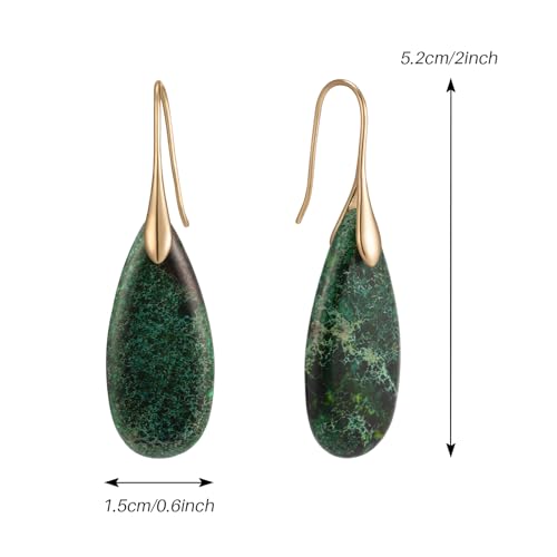 SELOVO Stone Fishhook Dangle Drop Earrings Statement Earrings for Women Stone - color: Green-Gold Color Hook