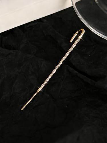 Ear Wrap Hook Earrings for Women Fashion Ear Cuff Crawler Earrings Silver Gold Long Piercing Crystal Curve Style Earring Stick Ear Wrap Earring Rhinestone Trendy Jewelry Gifts - color: full rhinestone-gold