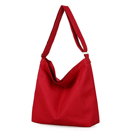 Covelin Women's Retro Large Size Canvas Shoulder Bag Hobo Crossbody Handbag Casual Tote - color: Dark Red