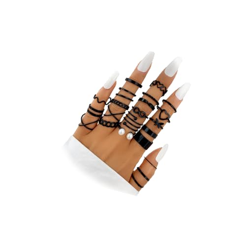22 Pcs Gold Knuckle Rings Set for Women,Boho Fashion Thick Finger Stacking Rings,Vintage Midi Hollow Statement Rings Pack Jewelry Gift - color: Black