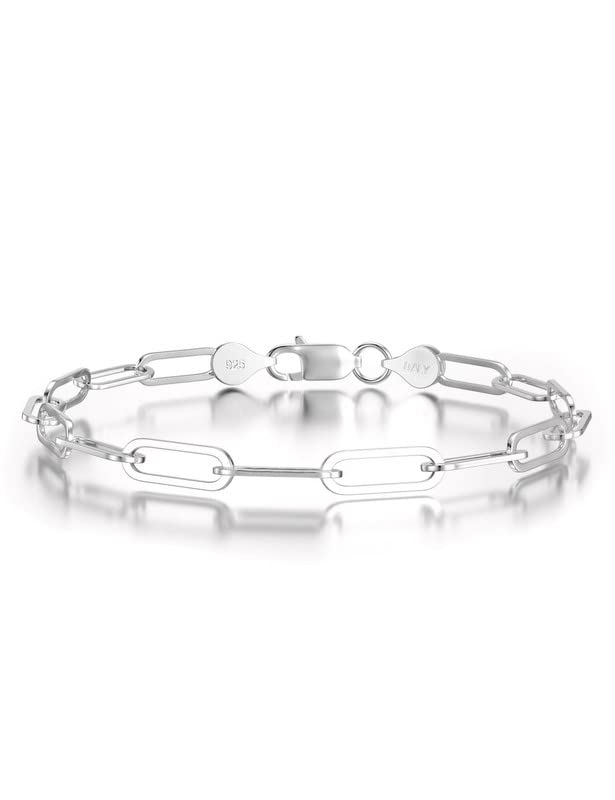925 Sterling Silver Paperclip Bracelets 3/4/5mm Silver/Gold Plated Bracelets for Women Paperclip Chain Bracelet for Men 6.5-9 Inches - color: Silver 5mm, size: 9