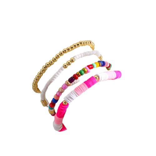 Caiyao Bohemia Multilayer Heart Imitation Pearl Beaded Stackable Bracelets Set Colorful Surfer Heishi Clay Gold Beads Stretch Bracelets for Women Men Summer Beach Boho Vacation Jewelry Gifts - color: Z-mix