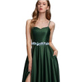 Rhinestone Wedding Bridal Belt for Women Formal Dress Handmade Crystal Beading Wedding Sash Belt - color: Green
