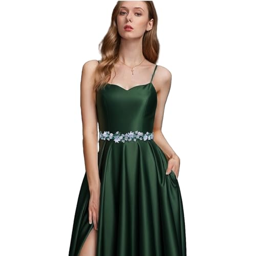 Rhinestone Wedding Bridal Belt for Women Formal Dress Handmade Crystal Beading Wedding Sash Belt - color: Green