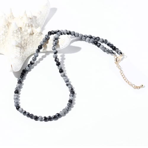 Simple Choker Necklace for Women Real Stone and Crystals Necklaces 4mm Beaded Choker Jewelry Meditation Gift for Women (16"+2") - style: Alabaster