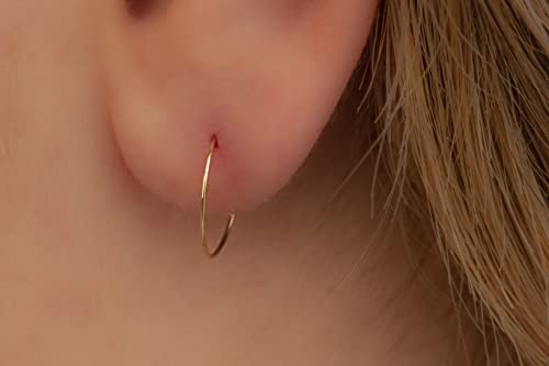 Gold Hoop Earrings Silver Hoop Earrings - Hoop Earrings For Women Two Pcs Of Thin Gold Filled Sterling Silver Hoops, Helix Hoop, Tragus Ring, Cartilage Hoop - color: Gold, style: 8mm 24 gauge / 1 pair
