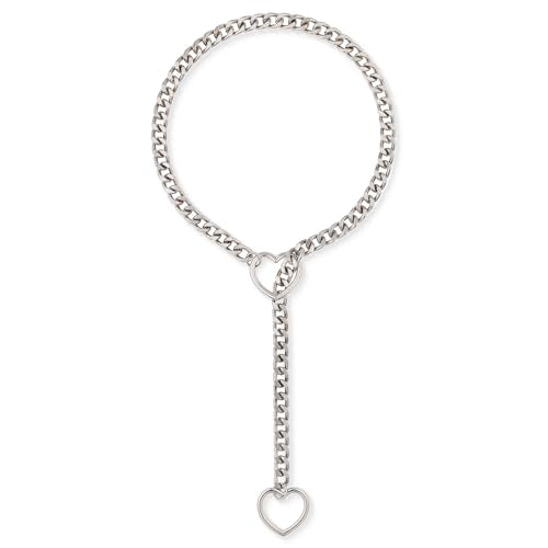 Heart O-ring Slip Chain Necklace For Women, Handmade Punk Gothic Cuban Necklace Jewelry Adjustable Lariat Y-Necklace - color: Silver, size: 29"
