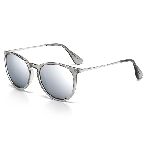 SUNGAIT Premium Vintage Round Sunglasses for Women Men Classic Retro Trendy Style - color: 09 Polarized Silver Mirrored Lens/Transparent Gray Frame