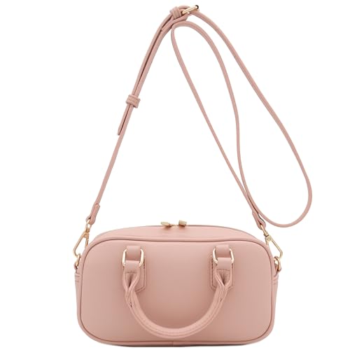 FashionPuzzle Mini PU Leather Satchel Purse Top Handle Crossbody Bag - color: Blush