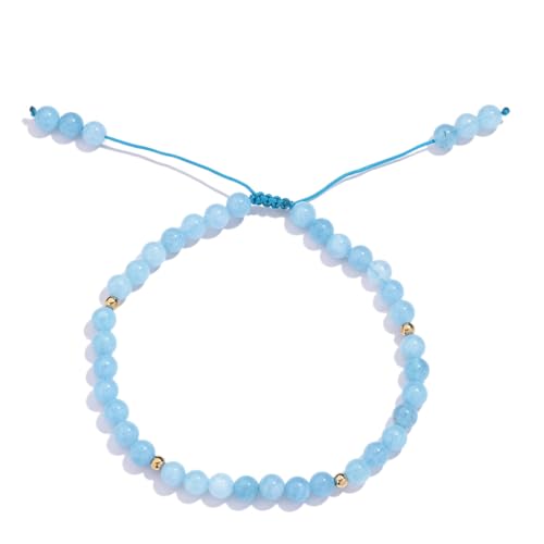 Softones 6mm Natural Stone Anklet for Women Gemstone Ankle Bracelets for Women Healing Energy Crystal Anklets Adjustable(8.5-10 Inches) - color: Blue Chalcedony