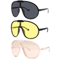 Dollger Oversized One Piece Sunglasses For Women Fashion Men Wrap Around UV400 Shield Goggles - color: 3 Packs: Black+champagne+yellow