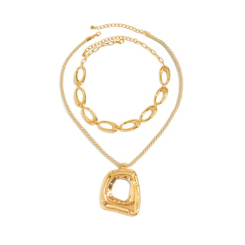 Chunky Necklace Stack Big Statement Necklace for Women Layered Large Oval Circle Cross Necklaces Stackable Boho Necklaces for Women Chunky Jewelry - style: A - oval
