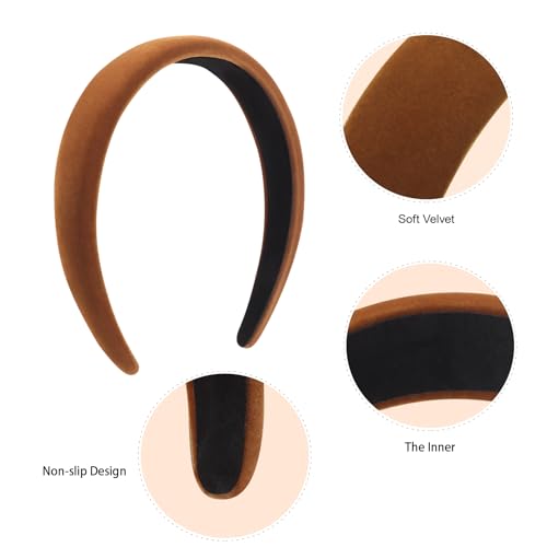 DRESHOW 4 Pcs Velvet Wide Headbands for Women Girls Turban Vintage Boho Head Bands Fashion Non Slip Head Wraps Hoop Hair Accessories - color: 4 Pack: Black, Red, Coffee, Dark Grey