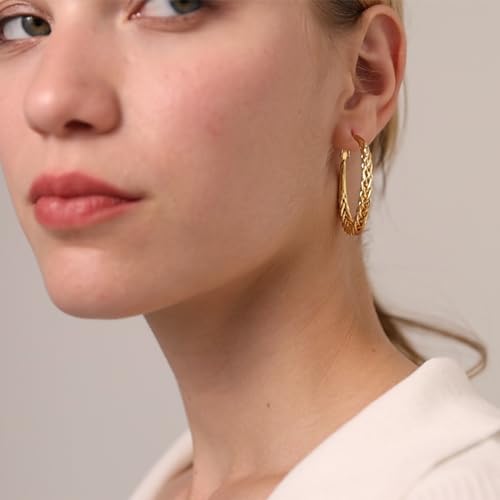 Senteria Silver Hoop Earrings for Women Hypoallergenic 925 Sterling Silver Post Hoop Earrings Lightweight Large Hoops Earring Thick Twisted Silver Hoops 30/40/50MM - color: 40MM Gold