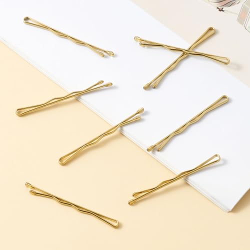 QIUTIMIY 200 Pcs 1.38 Inch Wave-Shaped Bobby Pins Golden Metal Hair Pins Hair Accessories for Women Stylists Hair Sticks Girl - color: Gold, size: Wave-1.38in