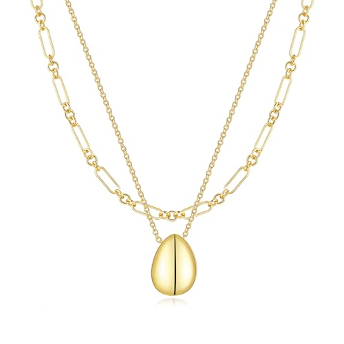 BERISO 14K Gold Plated Layered Necklace for Women, 3 Layer Dainty Gold Necklace with Minimalist Pendant, Elegant Everyday Gold Jewelry Gift - style: layered necklace-G
