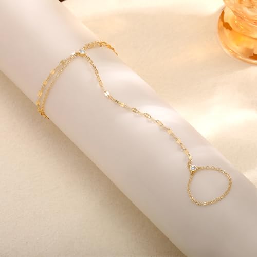 CHESKY 14k Gold Plated Hand Chain Bracelet for Women Trendy, Dainty Ring Bracelets Hand Chain Finger Nail Bracelet Simple Gold Hand Jewelry for Women Gifts - style: Lips