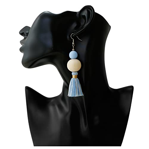 Boho Earrings for Women Dangling Lightweight Cute Earrings Handmade Tassel Dangle Earrings for Girls - color: Light Blue