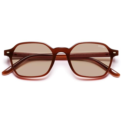 SOJOS Retro Square Polarized Sunglasses Womens Men Trendy 70s Thin Slim Shades Sunnies SJ2674 - color: Brown Frame Brown Lens