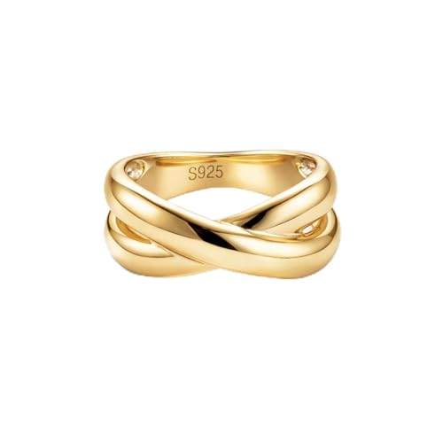 Cross Ring 14K Gold Plated 925 Silver with CZ, Stackable Rings - color: Intertwined 14K Gold, size: 9