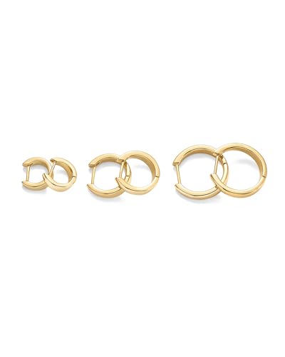 PAVOI 18K Gold Plated 925 Sterling Silver Posts Small Hoop Earrings for Women - Trendy Geometric Plain Chunky Huggie Earscape Piercing Pack - Hypoallergenic Everyday Gold Hoop Earrings Set - style: Wide