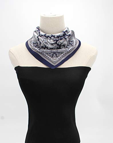 ANDANTINO 100% Mulberry Silk Scarf -21” Square Neckerchief with Gift Packed - color: Blue Paisley