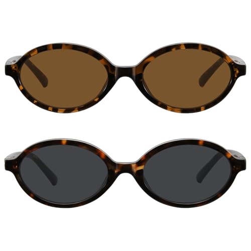 WOWSUN Retro Oval Sunglasses Womens Trendy Sun Glasses Sunnies UV400 Protection - color: 2 Pack: Tortoise Frame Brown Lens+tortoise Frame Grey Lens