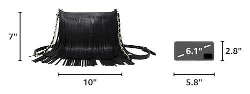 Solene Fringe Crossbody Shoulder Bag with Strap, Tassel Messenger bag, Country Style Western Fringe Purse for Women - color: Black