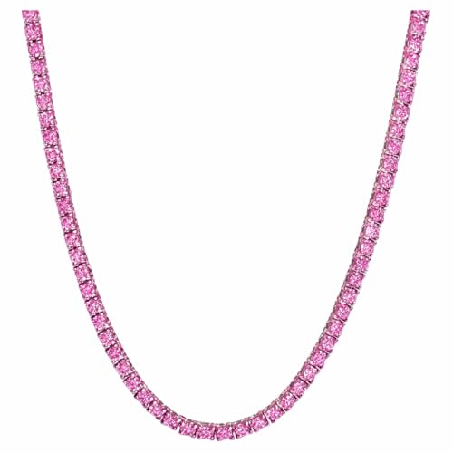 Savlano 18K Gold Plated Cubic Zirconia Round 4.5MM Classic Tennis 18 Inches Chain Necklace For Women & Men Comes With a Gift Box - color: White Gold-Pink CZ