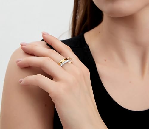 14K Gold Plating and Platinum Plating Stackable Interlocking Ring Set | Anti-Allergy Mixed Metal Multi-Ring Declaration Jewelry | Women's Festival Gift, Mother's Day/Birthday/Engagement Jewelry - size: 5, style: Two-layer ring