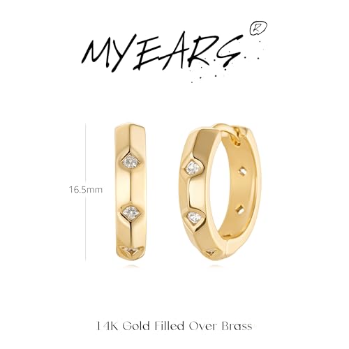 MYEARS Women Earrings Gold Huggie Hoop 14K Small Simple Hypoallergenic Everyday Jewelry - style: Ridge