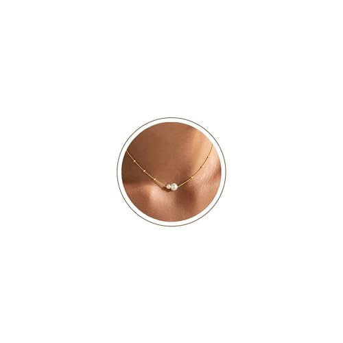 M MOOHAM Gold Necklace for Women Non Tarnish - Dainty 14K Gold Plated Beaded Chain Small Pendant Necklaces Simple Pearl Circle Beads Teardrop Pendant Necklace for Women Trendy Jewelry Gifts - color: Pearl Pendant