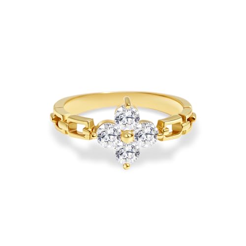 Engagement Rings for Women,Two-in-One Halo Wedding Promise Cubic Zirconia Band,18K Gold Plated Stainless Steel Wedding Ring Set for Women,Promise Ring for Anniversary or Proposal - size: 6, style: Four Leaf Clover