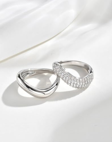 KSF 2Pcs / 3Pcs / 4Pcs Stackable Rings for Women, Gold and Silver Plated Stack Ring Set for Everyday Wear, Gift for Her - color: Multicolor-silver2pcs