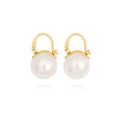 925 Sterling Silver Hoop Handpicked AAA+ Quality 7.5-8mm White Freshwater Cultured Pearl Dangle Drop Earrings Jewelry for Women - color: 10. Gold Plated Handle