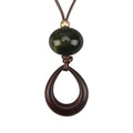 Kelake Leather Necklace for Women Men Teen Vinatge Boho Alloy Pendant Choker Jewelry Fashion Sweater Necklaces with Adjustable Genuine Leather Chain - color: Jade Bead Teardrop Wood Pendant