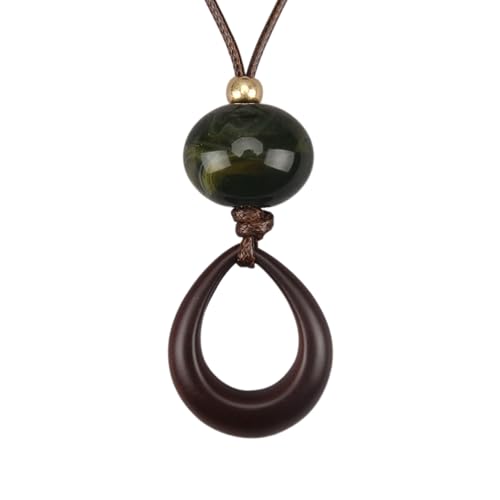Kelake Leather Necklace for Women Men Teen Vinatge Boho Alloy Pendant Choker Jewelry Fashion Sweater Necklaces with Adjustable Genuine Leather Chain - color: Jade Bead Teardrop Wood Pendant