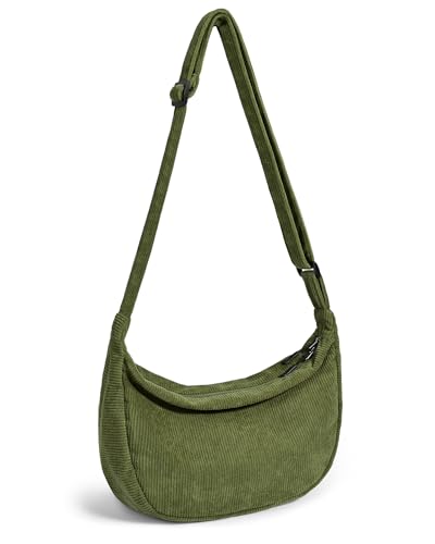 Crossbody Crescent Bag for Women Men Trendy, Crescent Sling Bag with Adjustable Strap, 2 Zippers Lightweight - color: Corduroy-green