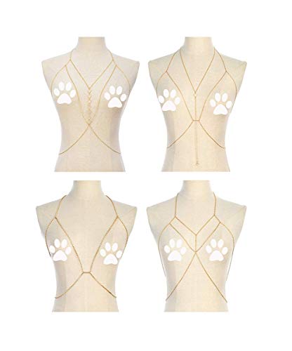 Tornito 4-8Pcs Sexy Body Chain Belly Waist Chain Necklace Summer Beach Bikini Bra Body Jewelry for Women Gold Tone - style: C:4Pcs, Gold Tone