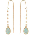 Simulated Druzy Threader Earrings for Women - Gold, Silver, or Rose Gold Tone Long Chain Earrings with Boho Created Geode Stone - color: Gold - Aqua Glitter Stone