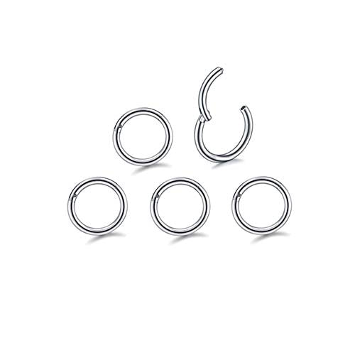 5Pcs 16G 18G Surgical Steel Nose Rings Hoop Tragus Septum Cartilage Hoop Earrings For Women Men Body Piercing Jewelry Kit Bar Length 6mm/8mm/10mm/12mm/14mm - style: 5Pcs -16G - Steel - 6mm