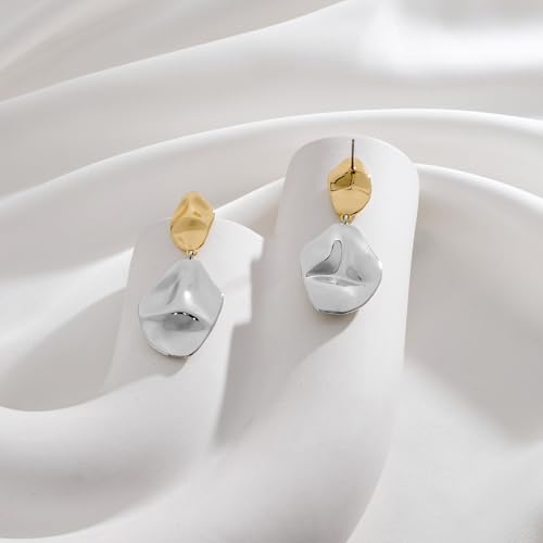 MUYAN Gold and Silver Boho Hammered Dangling Earrings for Women Modern Statement Finish Dangle Drop Earrings Jewelry - color: Drop Two Tone