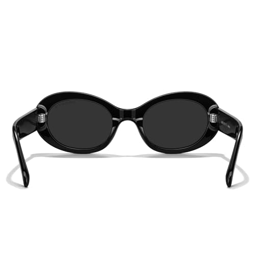 MERRY'S Modern Oval Round Acetate Sunglasses for Women UV400 Polarized Sunglasses S6191 - color: Black Frame/Black Lens