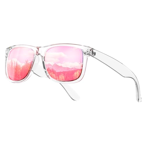 KALIYADI Womens-Sunglasses Polarized-Sunglasses for Women: Retro Trendy Sun Glasses With UV400 Protection for Driving Travel - color: Z03-bright Transparent Frame Sakura Powder Lens