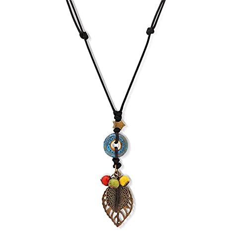 Pingyongchang H&Z Bohemian Colorful Ceramic Beads Lariat Necklace, Hippie Moon Stars Ceramic Tassel Beaded Jewelry Gifts for Women - color: blue