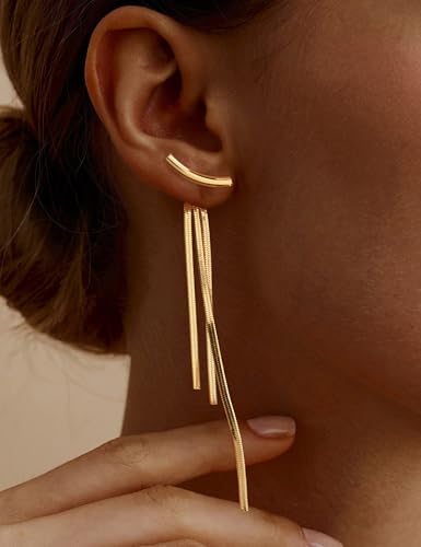 Long Dangle Earrings for Women – Elegant Dainty Tassel 18K Gold Plated Earrings for Womens in Prom Lightweight and Hypoallergenic Dangling Gold Earings for Women and Teens - color: Izumi Gold