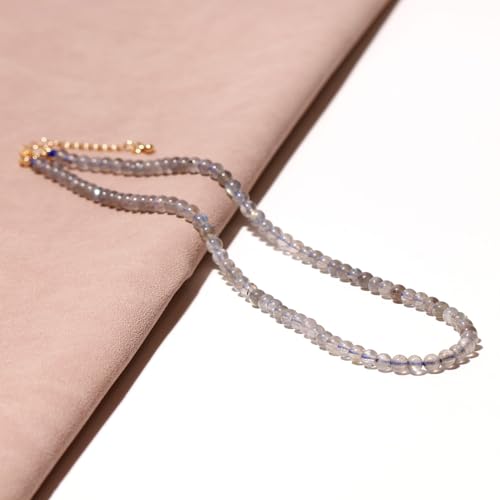 Simple Choker Necklace for Women Real Stone and Crystals Necklaces 4mm Beaded Choker Jewelry Meditation Gift for Women (16"+2") - style: Moonstone